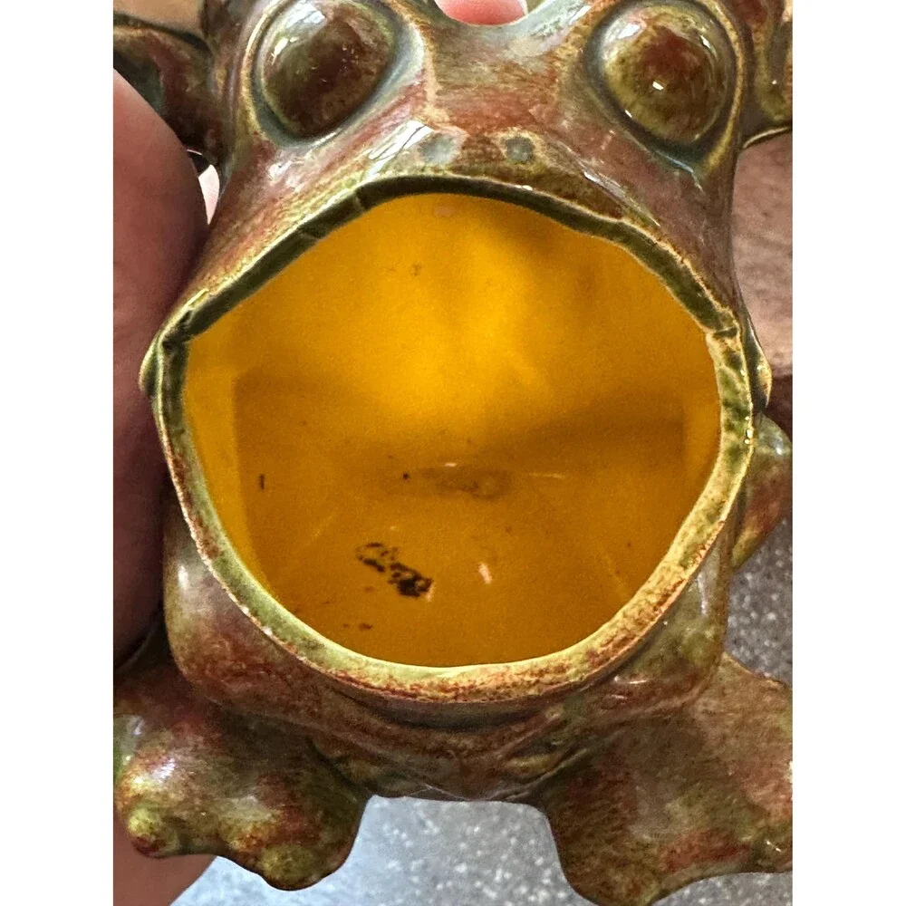 Vintage Ceramic Bullfrog Sponge Holder Horned Frog Kitchen Sink Caddy 1970s Hand